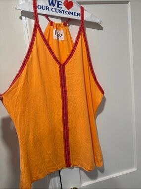 Pitusa Mini Sundress Orange Coverup with Red Trim